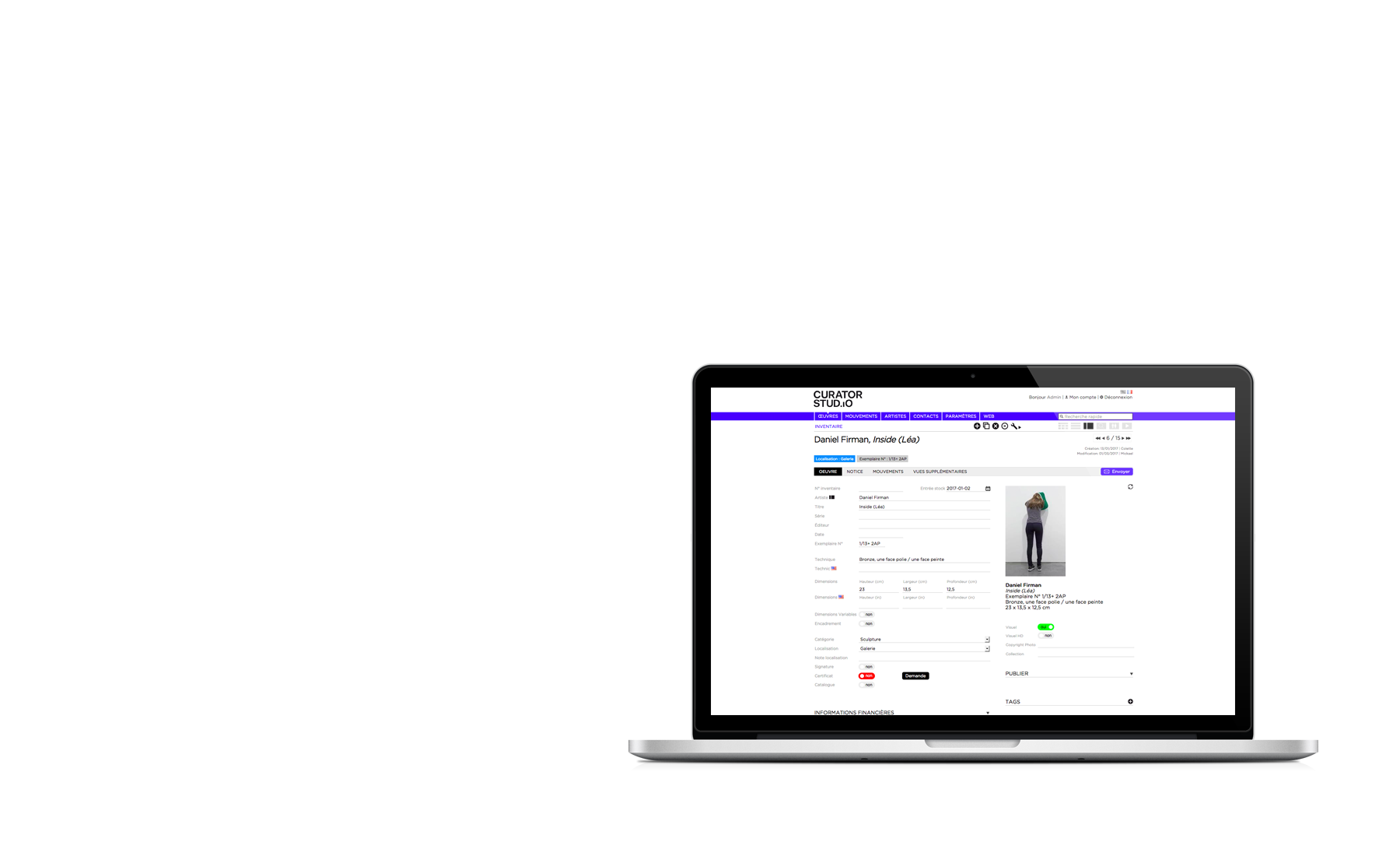 Curator Studio - First all-in-one management solution for art galleries - Mac book