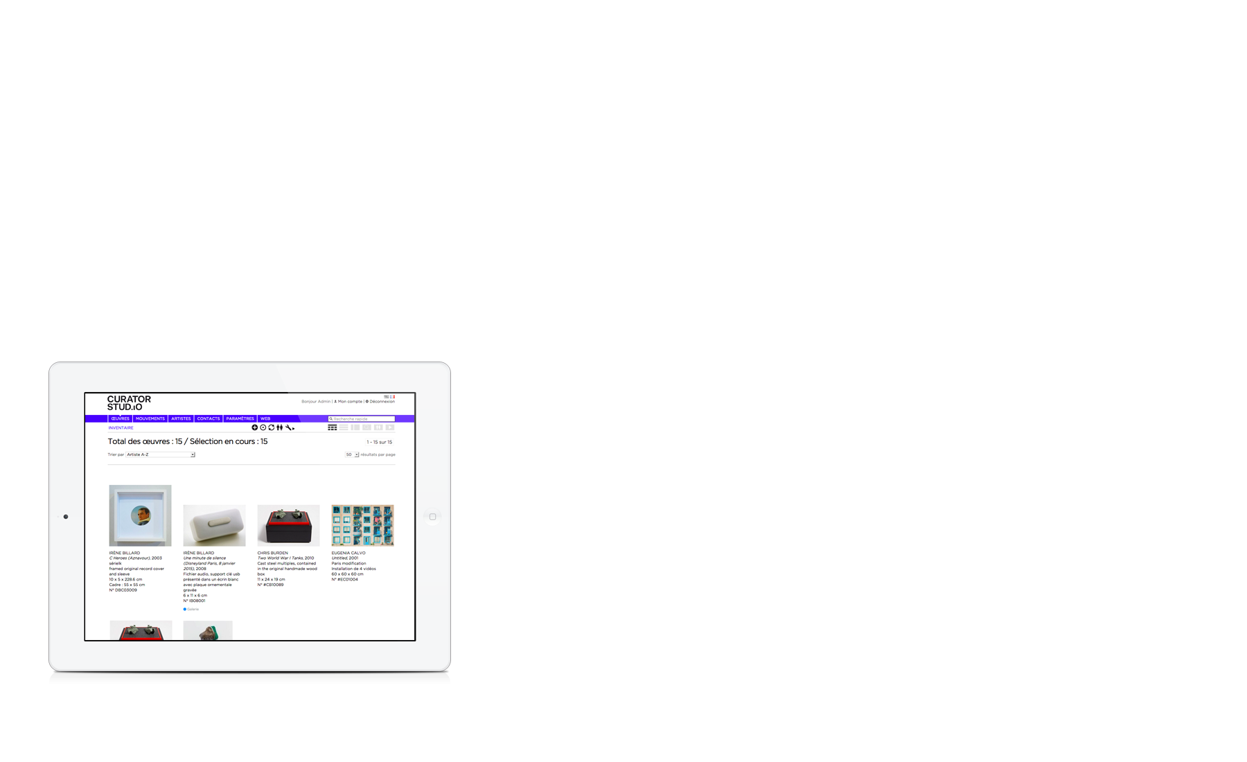 Curator Studio - First all-in-one management solution for art galleries - Ipad